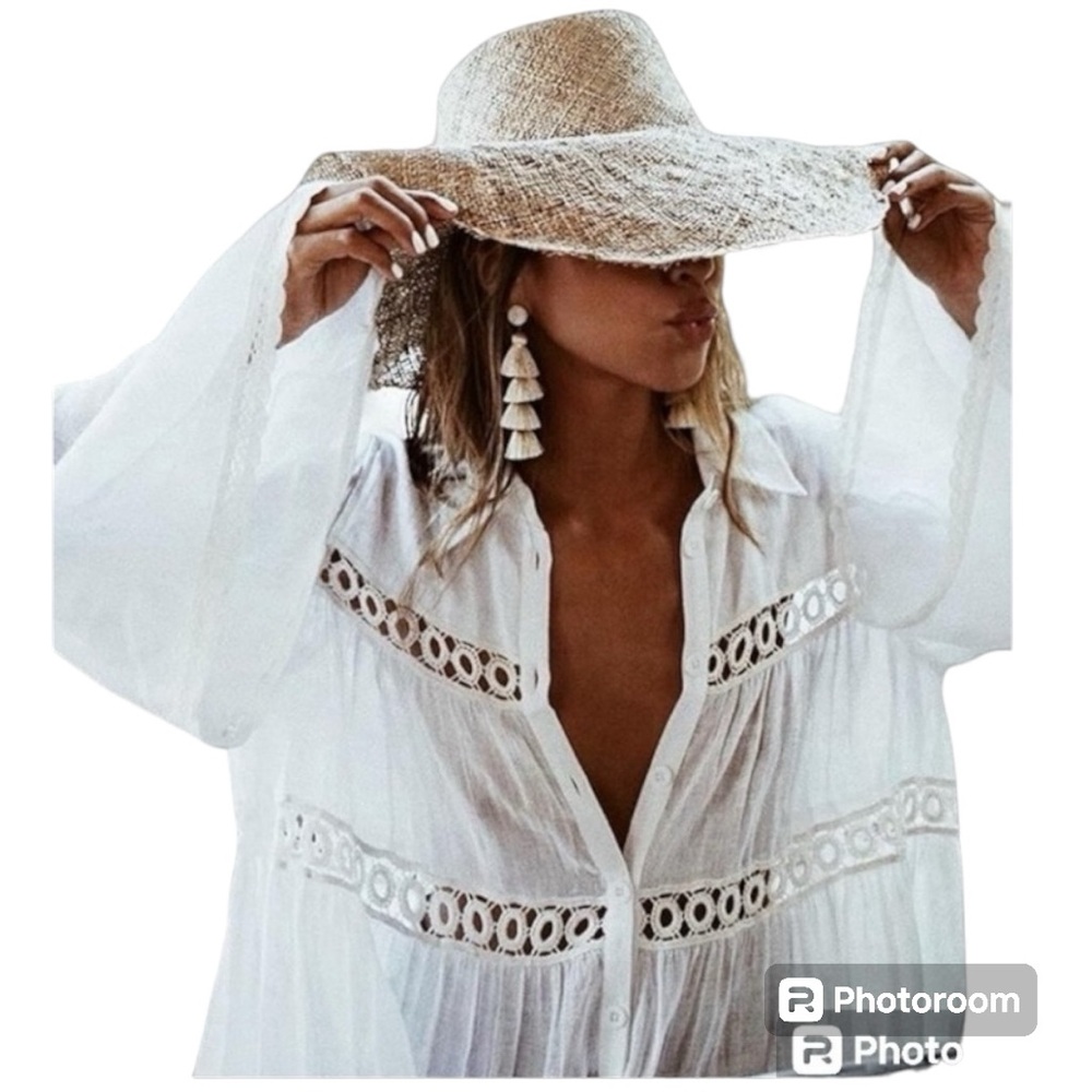 ❤️ (NWOT) Adorable White Bikini Coverup Top Blouse ~ Size OS❤️